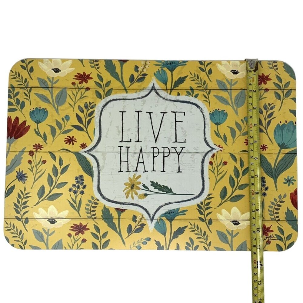 Floral Yellow Vinyl Reversible Placemats Live Happy Mason Jars Farmhouse Set - Picture 4 of 4